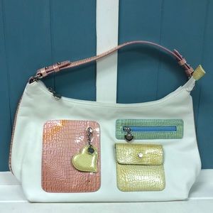 LOVECAT Paris Pastel Heart Shoulder‎ Bag Purse 15” x 8”